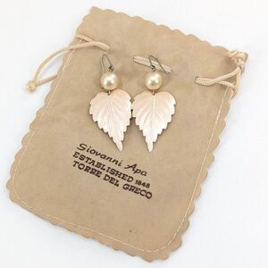 Giovanni APA Made in Italy Pearl and Shell Vintage Leaf Pierced Dangle Earrings